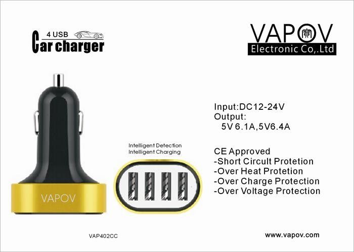セリウムは 6.1A iPhone6/Samsung/人間の特徴をもつ携帯電話 /Tablet のためのスマートな 4 つの港 USB 車の充電器を承認しました